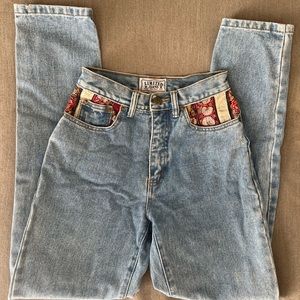 Vintage tapestry detailed jeans